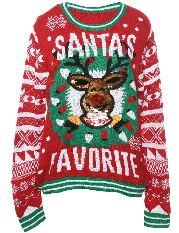 Casual Jackets Reindeer Christmas Jumper - L