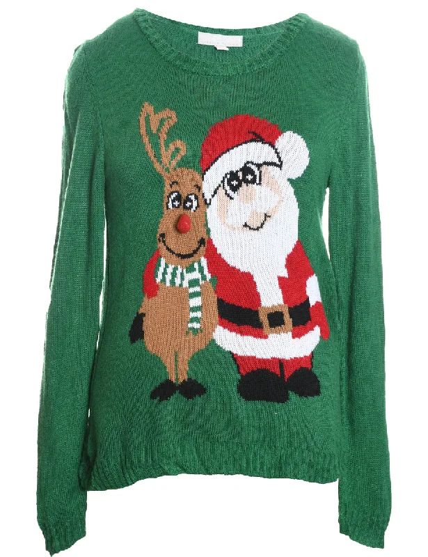 Graphic Caps Santa Claus & Reindeer Christmas Jumper - L