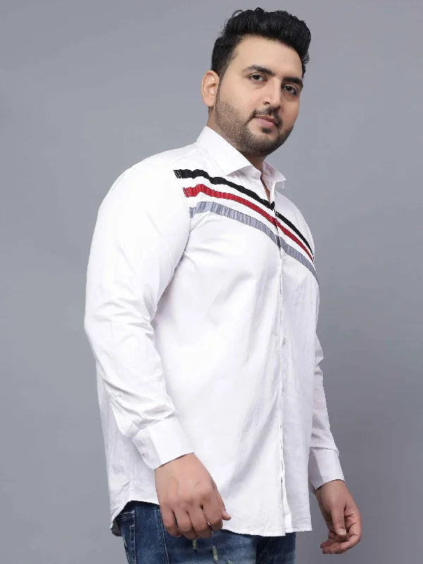 Urban Comfort White Triple Striped Cut n Sew Plus Size Shirt
